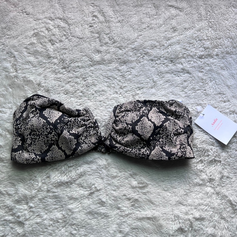 Andie Swim Scala Top Snake Print V-Wire Bandeau Bikini Top AT180 SNA Medium New